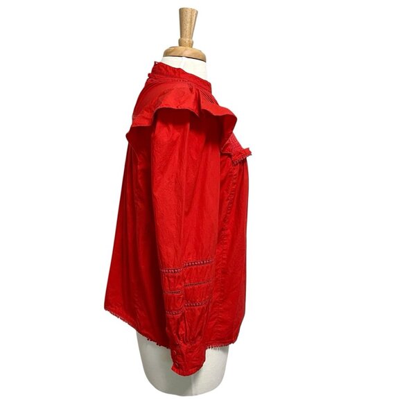 J. Crew Embroidered Crochet Ruffle Romantic High Neck Blouse Top Red size Small - Picture 7 of 12